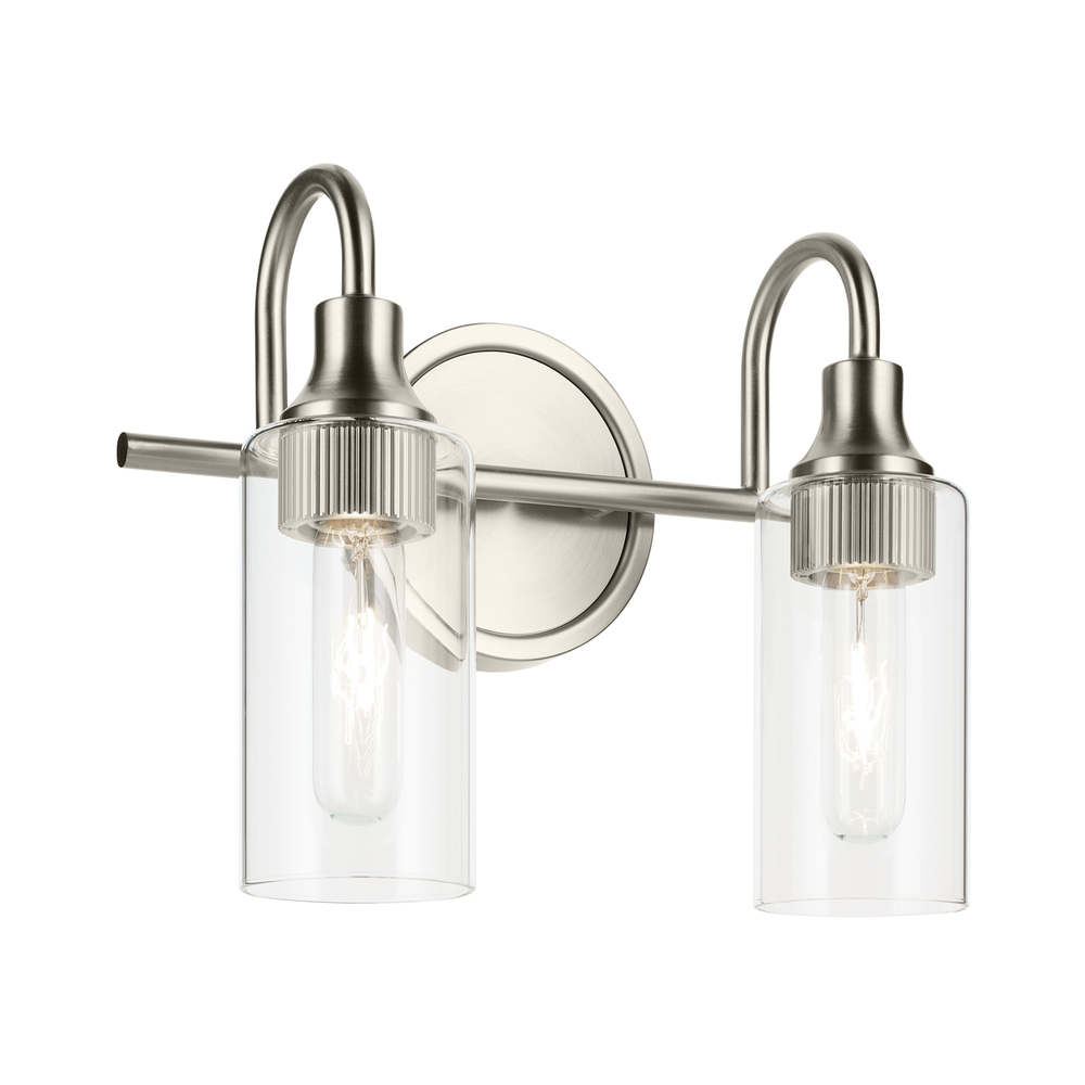 Kavi 12.5" 2-Light Vanity Light with Clear Glass in Brushed Nickel