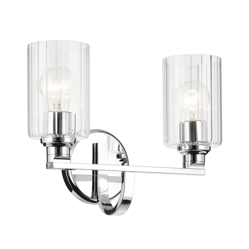 Gioe 14.25" 2-Light Vanity Light with Clear Fluted Glass in Chrome