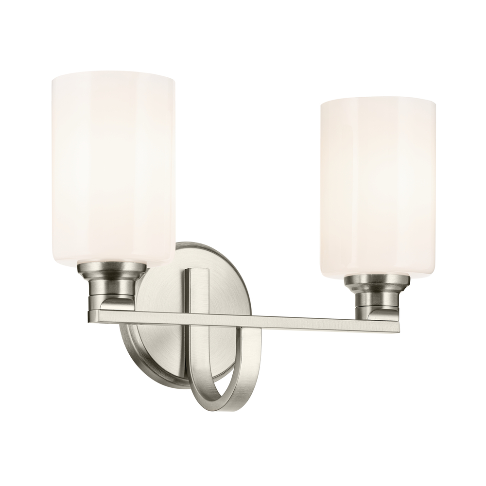 Gioe 14.25" 2-Light Vanity Light with Opal Glass in Brushed Nickel