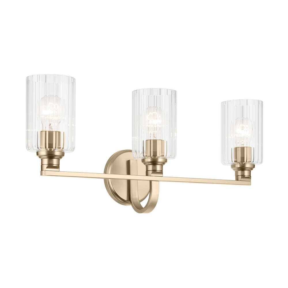 Gioe 24.25" 3-Light Vanity Light with Clear Fluted Glass in Champagne Bronze