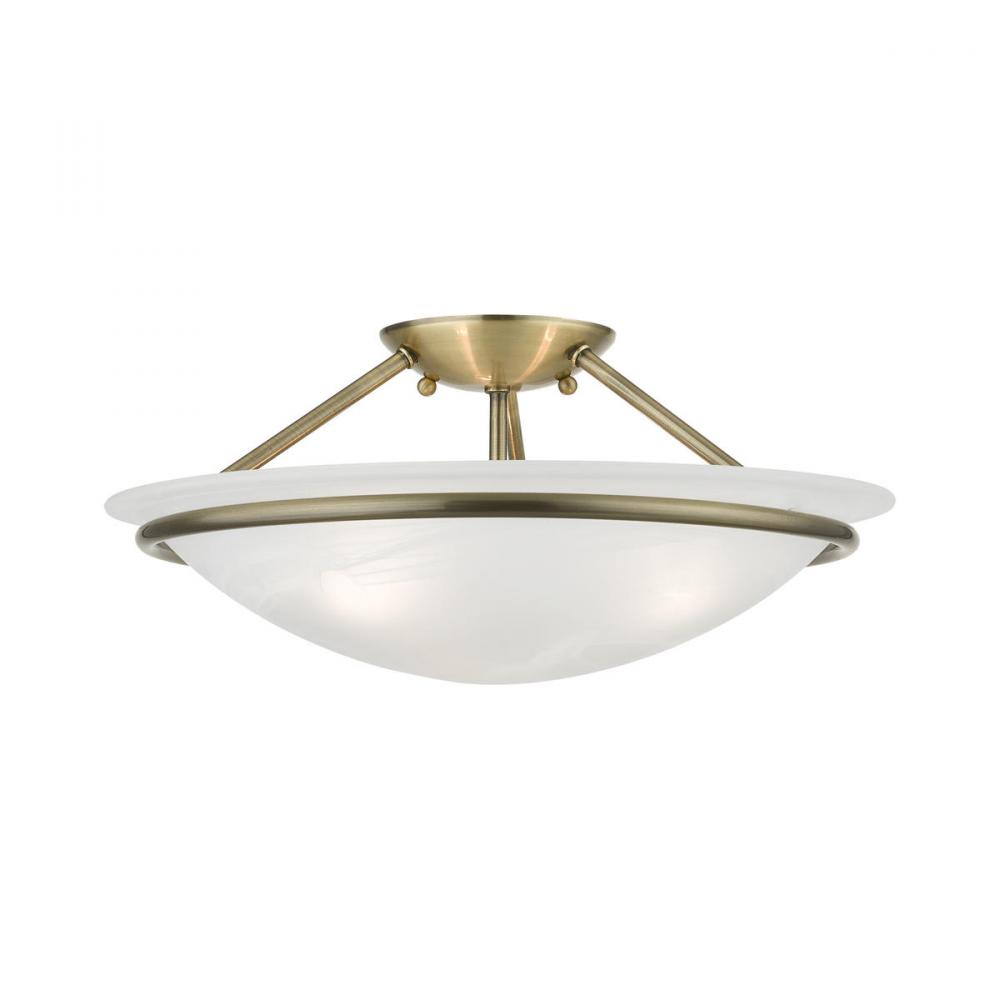 Antique Brass 3-Light Semi-Flush