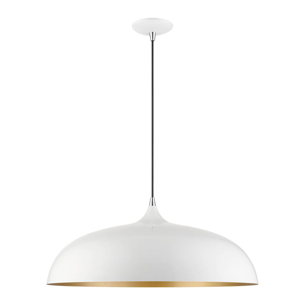 3 Light Shiny White with Polished Chrome Accents Large Pendant