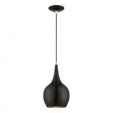 Livex Lighting 49016-68 - 1 Light Shiny Black with Polished Brass Accents Mini Pendant