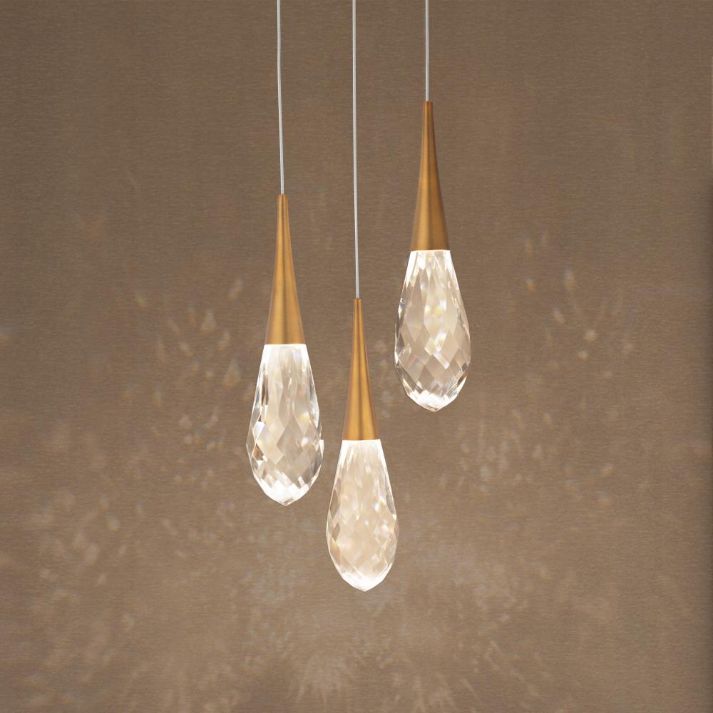 Hibiscus 3 Light LED 3000K/3500K/4000K 120V-277V Multi-Light Pendant in Aged Brass with Clear Opti