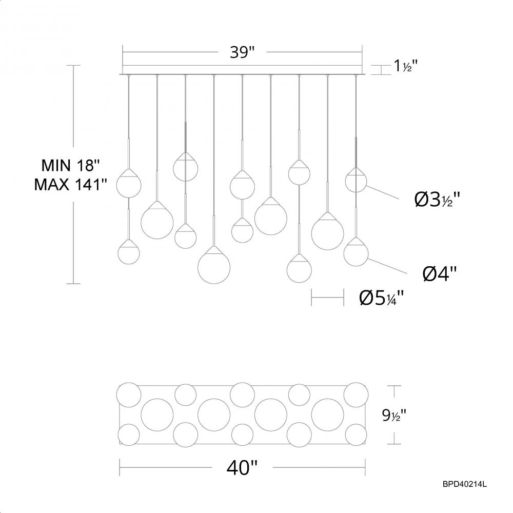 Quest 14 Light 120-277V Multi-Light Pendant (Linear Canopy) in Black with Optic Haze Quartz