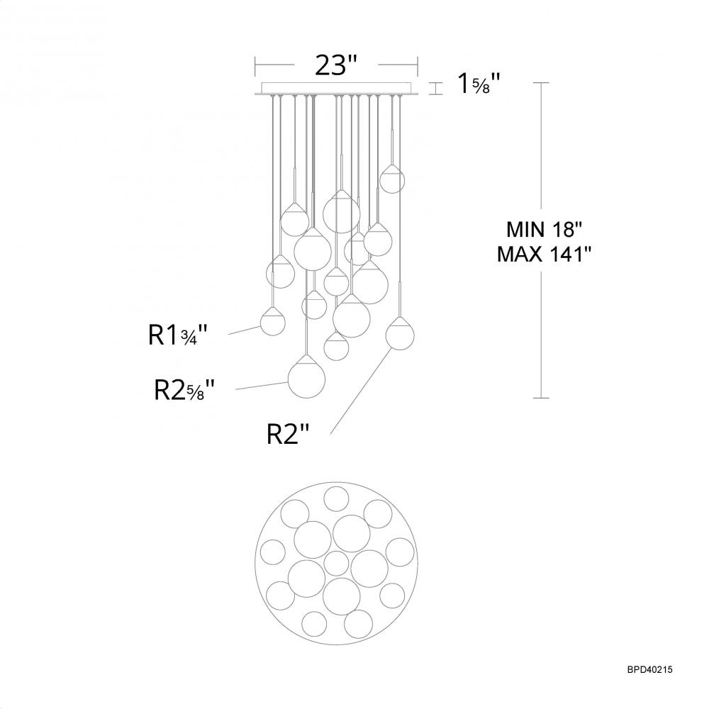 Quest 15 Light 120-277V Multi-Light Pendant (Round Canopy) in Black with Optic Haze Quartz