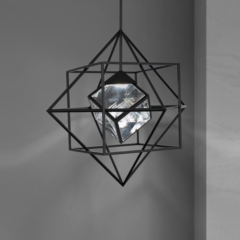 Heracles 28in LED 3000K/3500K/4000K 120V-277V Pendant in Black with Clear Optic Crystal