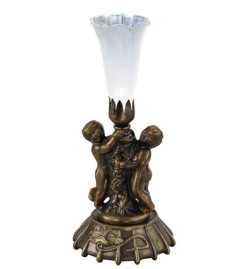 12" High White Pond Lily Twin Cherub Mini Lamp