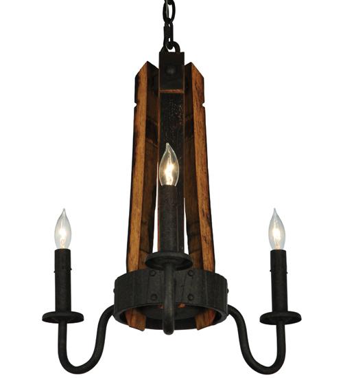 17" Wide Barrel Stave Madera 3 Light Chandelier