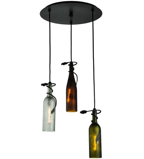 18"W Tuscan Vineyard Multi-Color 3 Wine Bottle Cascading Pendant