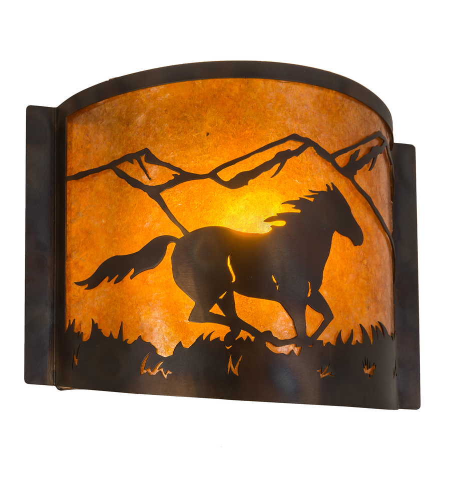 12" Wide Running Horses Wall Sconce