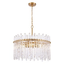 Arabela Lighting 85102-6 - 24" Icicles Pendant in Brass with Handmade Textured Glass Rods