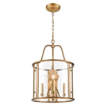 Arabela Lighting 85143-3 - 21" French Country Landern Pendant in Natural Brass with Natural Solid Wood Center Column