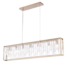 Arabela Lighting 85172-7 - 49" Boundaries Linear Chandelier in Lacquered Gold with Clear Textured Glass Strips