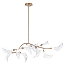Arabela Lighting 85191-11 - 60" Calla Linear Chandelier in Natural Brass with Clear Hand-formed glass flowers