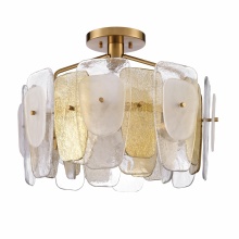 Arabela Lighting 85200-6 - 24" Strata Semi Flush in Lacquered Gold with Layers of Clear, Frosted, and Gold-Leafed Glass