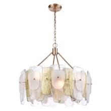Arabela Lighting 85201-8 - 29" Strata Chandelier in Lacquered Gold with Layers of clear, frosted, and gold-leafed glass