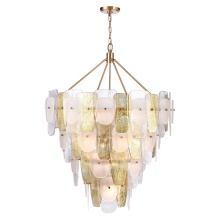 Arabela Lighting 85202-16 - 48" Strata Chandelier in Lacquered Gold with Layers of clear, frosted, and gold-leafed glass
