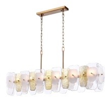 Arabela Lighting 85203-6 - 53" Strata Linear Chandelier in Lacquered Gold with Layers of clear, frosted, and gold-leafed gl