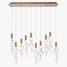 Arabela Lighting 85215-10 - 36" Aurora Linear Pendant in Natural Brass With Clear hand-formed corkscrew glass