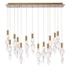 Arabela Lighting 85216-14 - 50" Aurora Linear Pendant in Natural Brass With Clear hand-formed corkscrew glass
