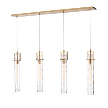 Arabela Lighting 85245-4 - 50" Jayden Linear Chandelier in Lacquered Gold with slender water glass
