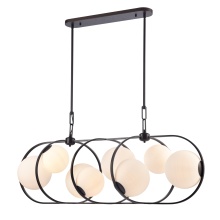 Arabela Lighting 85273-8 - 56" Concentra Linear Chandelier in Dark Bronze with Striated White Glass Globes