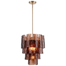 Arabela Lighting 85361-5 - 21" Fire and Ice Chandelier in Lacquered Gold with textured Dark Amber Glass