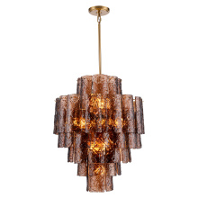 Arabela Lighting 85362-13 - 29" Fire and Ice Chandelier in Lacquered Gold with textured Dark Amber Glass