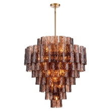 Arabela Lighting 85363-21 - 37" Fire and Ice Chandelier in Lacquered Gold with textured Dark Amber Glass