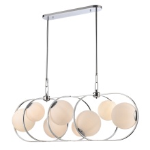 Arabela Lighting 85373-8 - 56" Concentra Linear Chandelier in Polished Chrome with Striated White Glass Globes