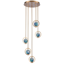 Arabela Lighting 85400-5 - 16" Utophia Pendant in Lacquered Gold with Blue Green Swirl Glass Globe