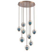 Arabela Lighting 85401-9 - 24.5" Utophia Pendant in Lacquered Gold with Blue Green Swirl Glass Globe