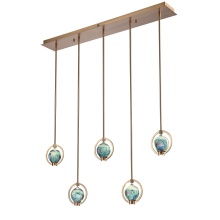 Arabela Lighting 85404-5 - 43.25" Utophia Linear Pendant in Lacquered Gold with Blue Green Swirl Glass Globe