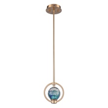 Arabela Lighting 85406-1 - 6.5" Utophia Pendant in Lacquered Gold with Blue Green Swirl Glass Globe