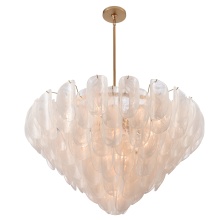Arabela Lighting 85412-17 - 39.5" Chateau Pendant in Satin Brass with Curved Arctic Mist Glass