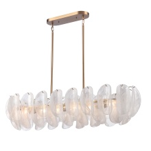 Arabela Lighting 85413-6 - 47.25" Chateau Linear Chandelier in Satin Brass with Curved Arctic Mist Glass