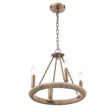 Arabela Lighting 85430-4 - 16" Cabana Chandelier in Lacquered Gold with Dried Corn Leaf Wrap
