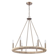 Arabela Lighting 85431-6 - 28" Cabana Chandelier in Lacquered Gold with Dried Corn Leaf Wrap