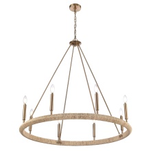 Arabela Lighting 85432-8 - 38" Cabana Chandelier in Lacquered Gold with Dried Corn Leaf Wrap
