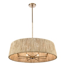 Arabela Lighting 85435-8 - 34" Cabana Pendant in Lacquered Gold with Dried Corn Leaf Wrap