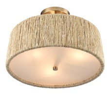 Arabela Lighting 85437-3 - 16" Cabana Semi Flush in Lacquered Gold with Dried Corn Leaf Wrap