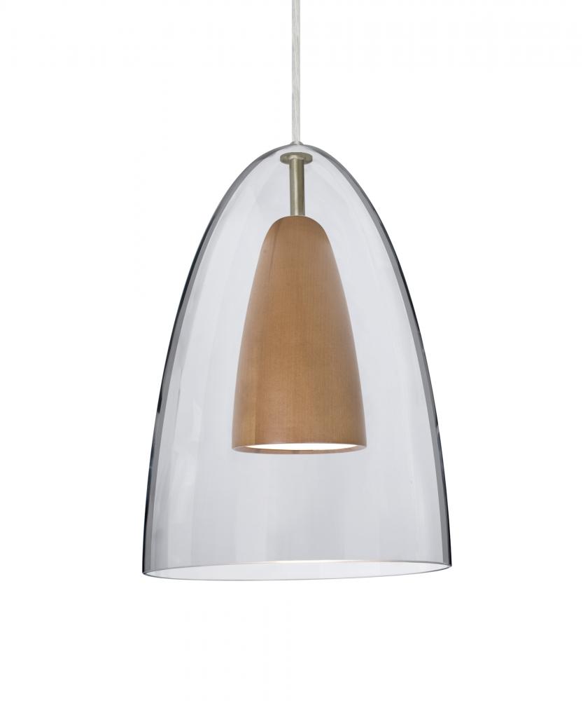 Besa, Dano Cord Pendant, Clear/Medium, Satin Nickel Finish, 1x9W LED