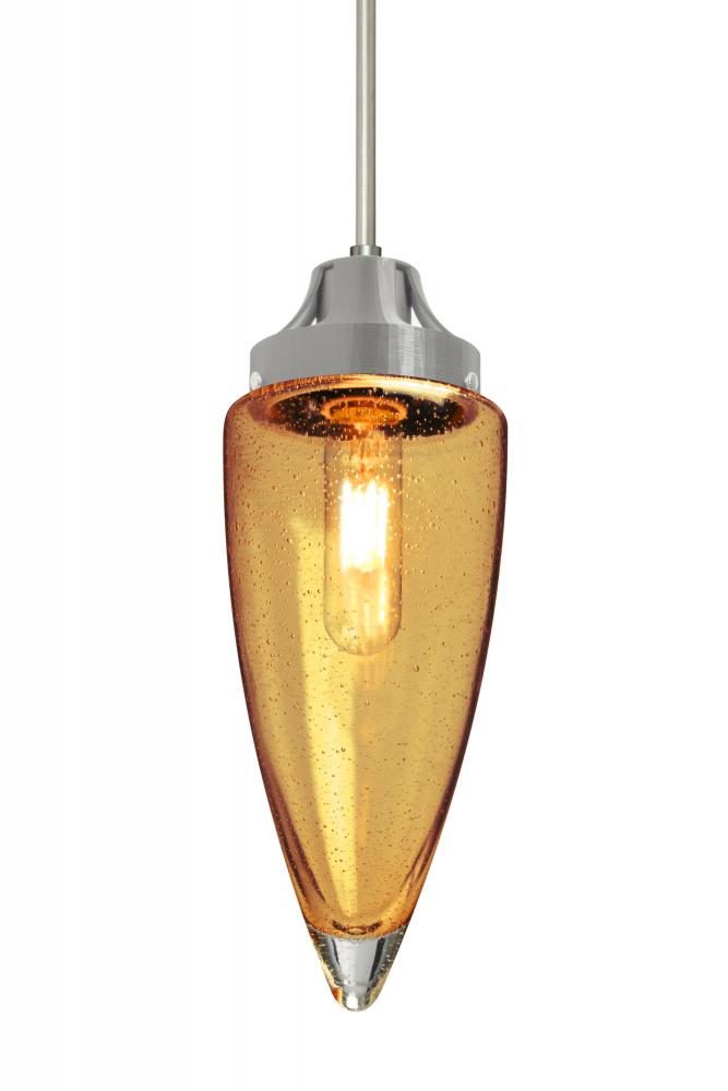 Besa, Sulu Cord Pendant, Amber Bubble, Satin Nickel Finish, 1x4W LED Filament