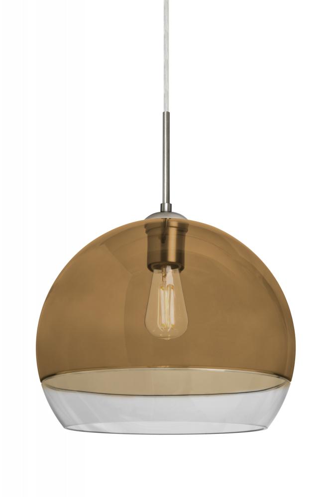 Besa, Ally 12 Cord Pendant, Amber/Clear, Satin Nickel Finish, 1x5W LED Filament