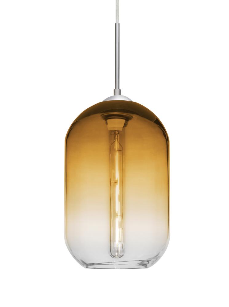 Besa, Omega 12 Cord Pendant, Amber/Clear, Satin Nickel Finish, 1x4W LED Filament