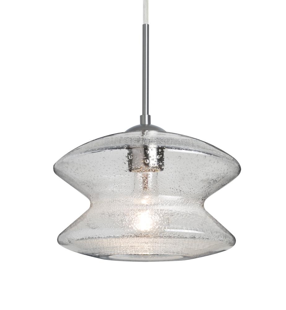 Besa, Zen Cord Pendant, Clear Bubble, Satin Nickel Finish, 1x60W Medium Base