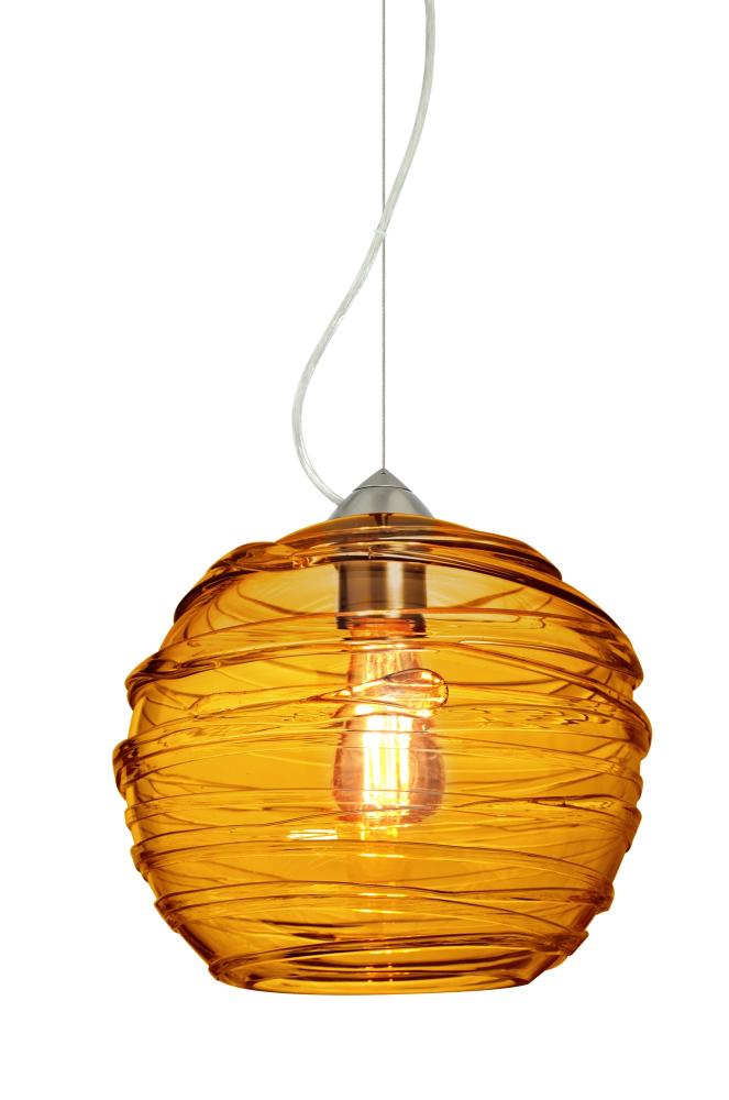 Besa Wave 10 Pendant Satin Nickel Amber 1x8W LED Filament