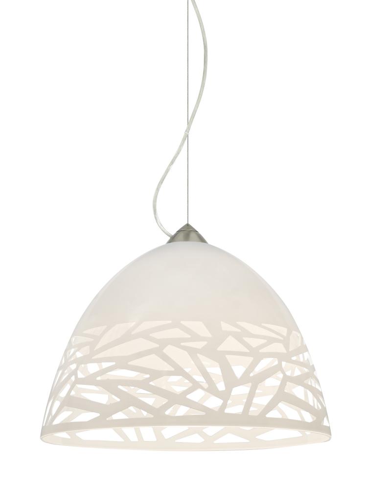 Besa Kiev Pendant, White, Satin Nickel Finish, 1x60W Medium Base