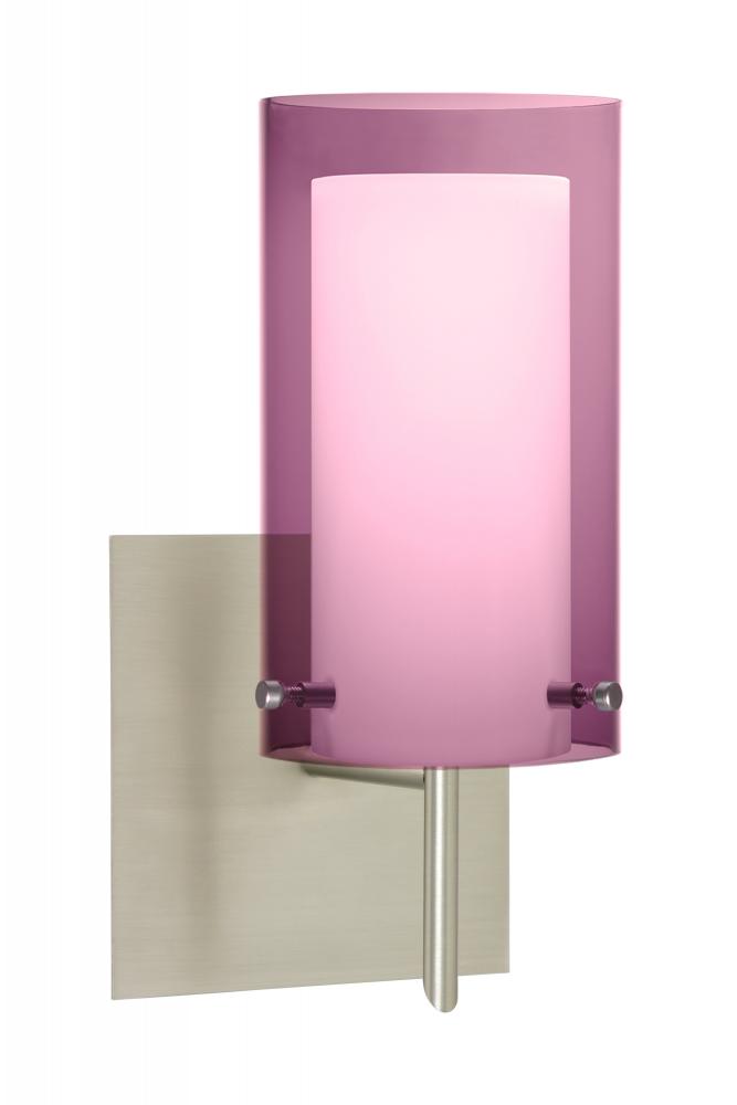 Besa Pahu 4 Wall With SQ Canopy 1SW Transparent Amethyst/Opal Satin Nickel 1x5W LED